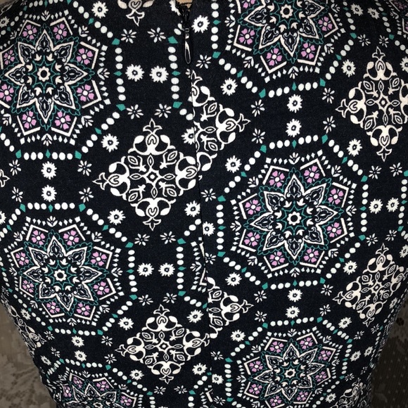 Loft Outlet Medallion Navy Purple and Green V Neck Shift Dress Size 2P - Picture 3 of 7